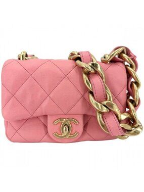 Chanel Big Shoulder Bag Mini Quilted Chain Turnlock Mini CC Logo Leather Pink